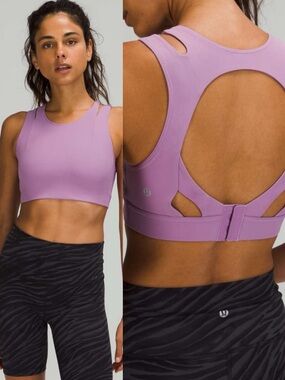 Lululemon Strong Front Bra Wisteria Purple Womens 4 Back Cut Out W2CP9S‎ Suport